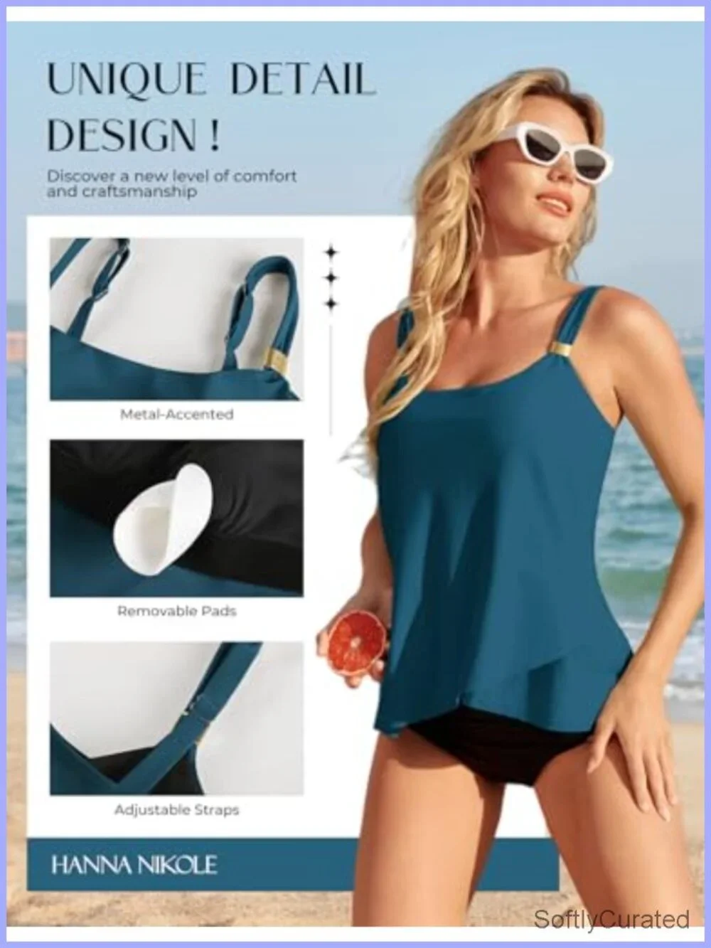 Women Flowy Tankini Top Only Loose Fit Bathing Suit Swim Top Tiered Swimwear